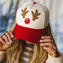 Reindeer Antler Embroidered Five Panel Canvas Snapback Baseball Cap