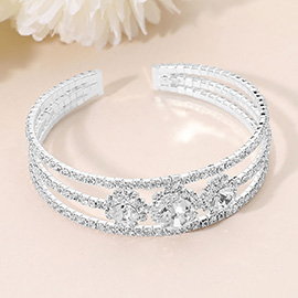 Triple CZ Stone Cluster Accent Pave Split Evening Cuff Bracelet