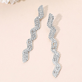 Rhinestone Paved Wavy Drop Evening Earrings