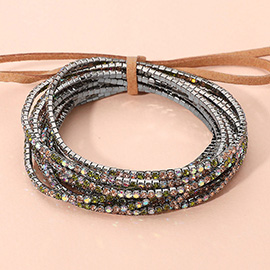 12PCS - Ribbon Colorful Rhinestone Layered Stretch Bracelets