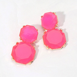 Facted Double Gem Cluster Drop Earrings