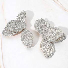 Oversized Rhinestone Paved Floral Petal Statement Earrings