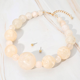 Bold Marbled Resin Ball Beaded Statement Necklace