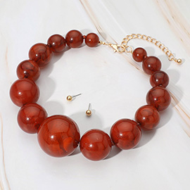 Bold Marbled Resin Ball Beaded Statement Necklace