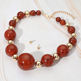 Bold Marbled Resin Metal Ball Beaded Statement Necklace