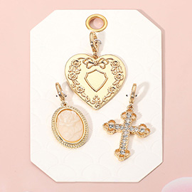 3PCS - Vintage Inspired Heart Cameo Cross Pendant Charm Set