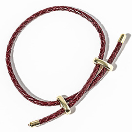 Faux Leather Braided Gold Dipped Tip Adjustable Bracelet