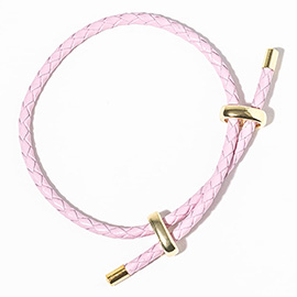 Faux Leather Braided Gold Dipped Tip Adjustable Bracelet