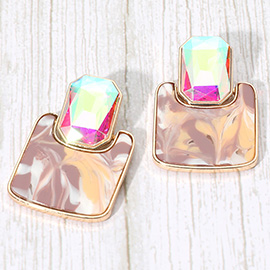 Geometric Stone Accent Printed Resin Plate Drop Earrings