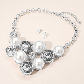 Pearl Gemstone Embellished Accente Statement Necklace