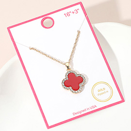 Gold Dipped Rhinestone Trim Quatrefoil Pendant Necklace