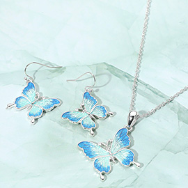 Ombre Enamel Butterfly Pendant Necklace