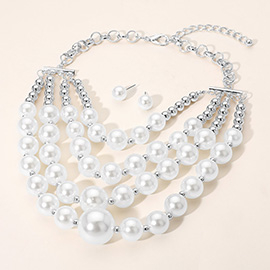 Multi-Layered Pearl Statement Necklace