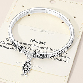 John 3:16 Inspirational Religious Message Symbolic Charm Stretch Bangle Bracelet
