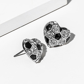 Soccer Crystal Pave Heart Stud Earrings