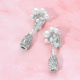 Pearl Cluster Champagne Bottle Drop Clip On Earrings