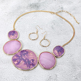 Floral Embossed Geometric Enamel Plate Link Statement Necklace