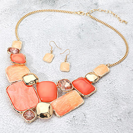 Enamel Geometric Plate Mosaic Link Statement Necklace