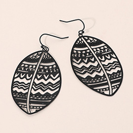Brass Metal Tribal Pattern Cutout leaf Dangle Earrings