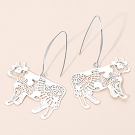 Metal Filigree Cow Dangle Earrings