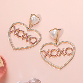 Stone Paved XOXO Heart Dangle Earrings