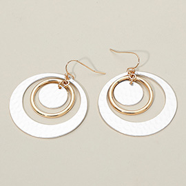 Hammered Metal Triple Circle Dangle Earrings