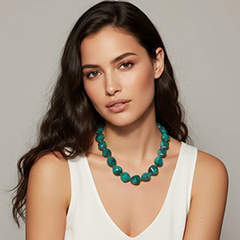 Chunky Marbled Resin Pebble Beaded Statement Necklace