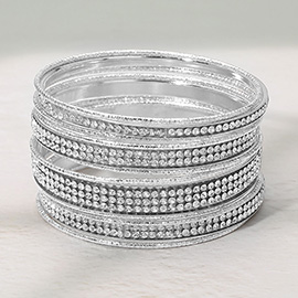 12PCS - Rhinestone Embellished Stackable Multi Layered Bangle Bracelets