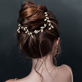 Rhinestone Paved Floral Leaf Vine Bun Wrap Headpiece