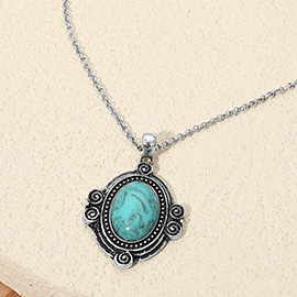 Vintage Oval Turquoise Stone Pendant Necklace