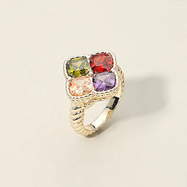 Square Colorful CZ Gemstone Accent Ring