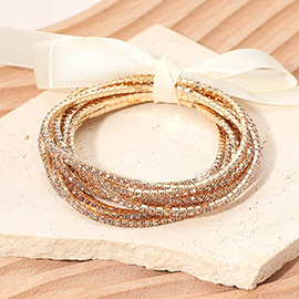 12PCS - Ribbon Slim Rhinestone Stretch Multi Layered Bracelet