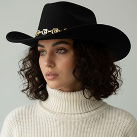 Geometric Metal Chain Accent Western Cowboy Fedora Hat