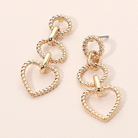 Twisted Metal Open Hoop Heart Link Drop Earrings