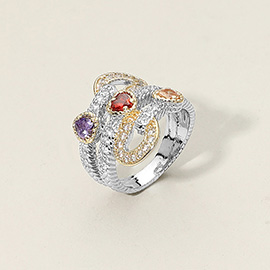 Multi CZ Stone Swirl Statement Ring