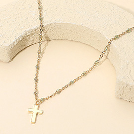 Cross Pendant Beaded Chain Necklace