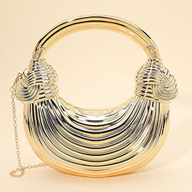 Hard Shell Metallic Sculpted Loop Top Handle Handbag