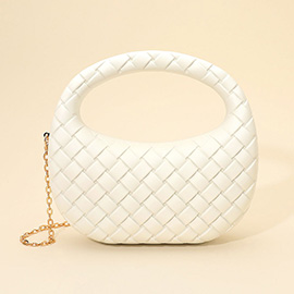 Hard Shell Braided Woven Top Handle Crossbody Handbag