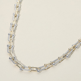 14K Gold Plated Two Tone Industrial Link Chain Necklace