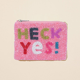 HECK YES Message Seed Beaded Mini Pouch Bag