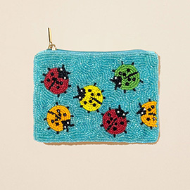 Ladybug Pattern Seed Beaded Mini Pouch Bag