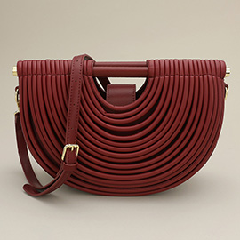 Faux Leather Unique Half Moon Structured Handbag Crossbody Bag