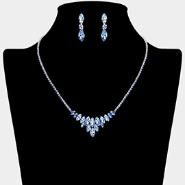 Marquise Stone Cluster Embellished Rhinestone Studded Necklace