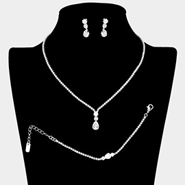 Teardrop CZ Stone Cluster Accent Rhinestone Paved Jewelry Set