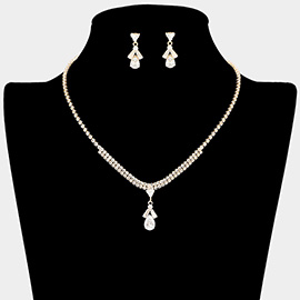 Teardrop CZ Stone Cluster Pendant Accent Rhinestone Paved Necklace