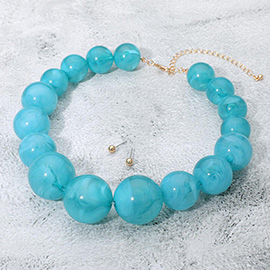 Chunky Marbled Ball Beaded Bold Statement Necklace