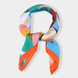 Bold Abstract Floral Pattern Printed Square Silky Satin Bandana Scarf