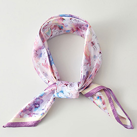 Watercolor Floral Pattern Printed Square Silky Satin Bandana Scarf