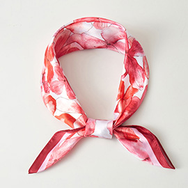 Watercolor Floral Pattern Printed Square Silky Satin Bandana Scarf