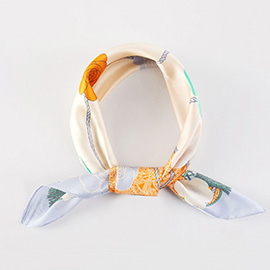 Nautical Rope Floral Pattern Printed Square Silky Satin Bandana Scarf